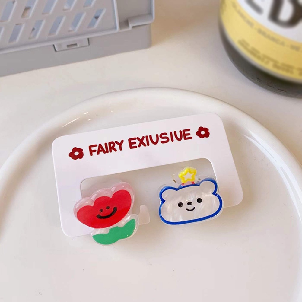 Bộ 2 Kẹp Tóc Mini Hình Hoa / Gấu Hoạt Hình Dễ Thương Cho Bé Gái