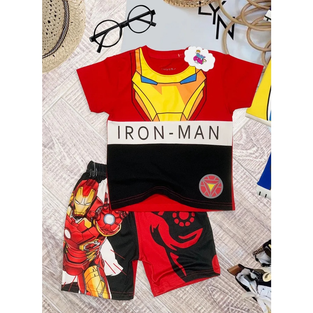 Bộ quần áo trẻ em siêu nhân ngắn tay in hình siêu anh hùng cho bé trai