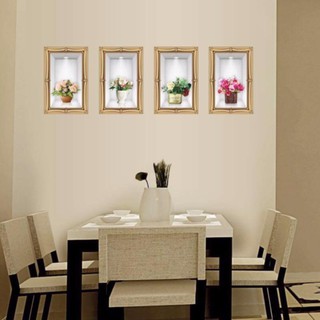 Decal dán tường Combo 2 tranh dây đèn thả + 4 bình hoa