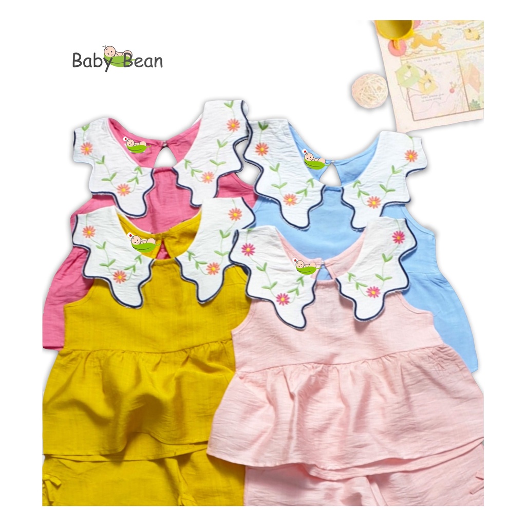 Bộ Đồ Đũi Lá Cổ Thêu Hoa Bé Gái Baby Bean (10kg-35kg)