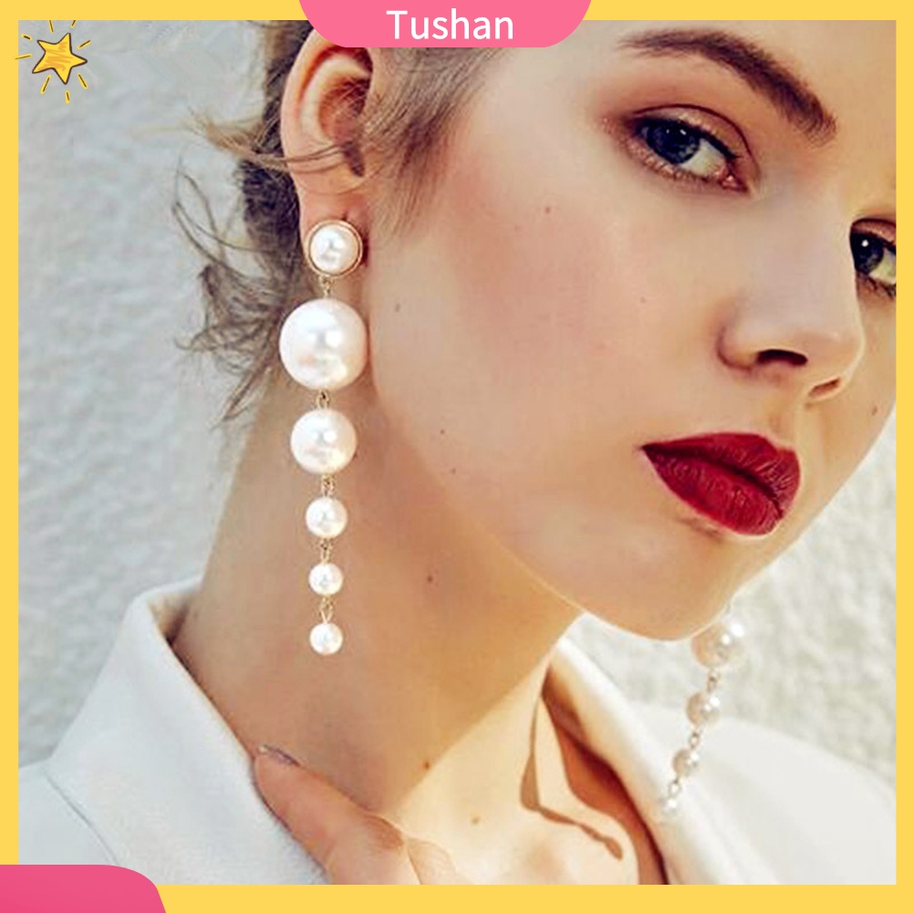 Khuyên Tai Dáng Dài Đính Ngọc Trai Nhân Tạo Thời Trang Cho Nữ