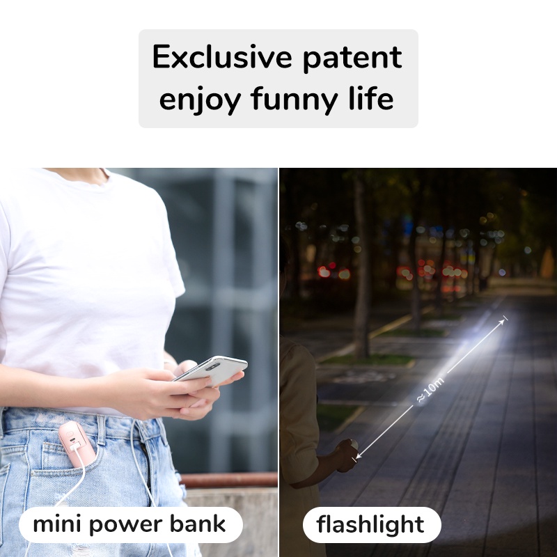 Quạt cầm tay mini JISULIFE sạc cổng usb tích hợp đèn pin dung lượng 2000mah