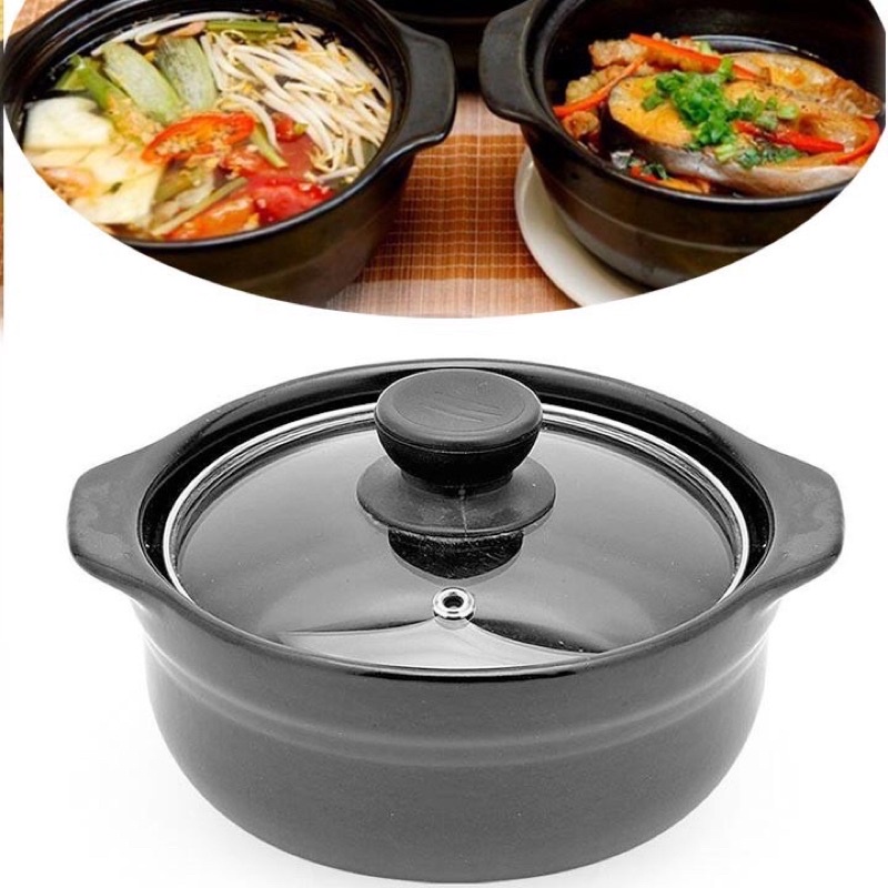 Nồi Đất Tráng Men Nắp Kính Cao Dầy Dặn.