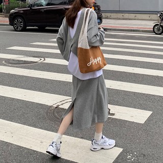 (S12)set ulzzang áo lệch thiết kế chấn váy tà cách điệu
