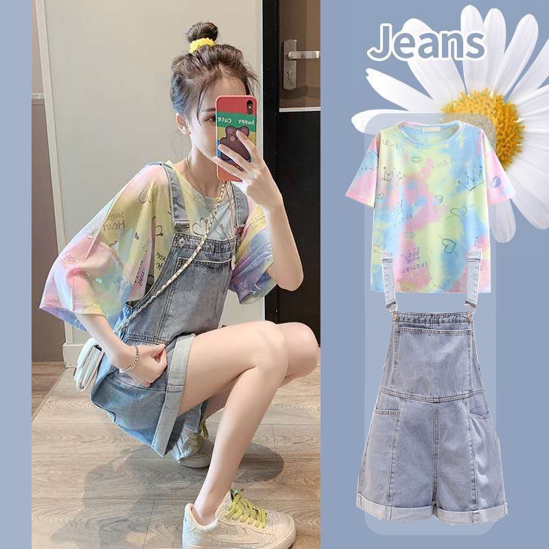 Single / Large Women's Wear 200kg Fat Sister Age Reducing Suit Jeans Suspenders Pants Loose Net Red 