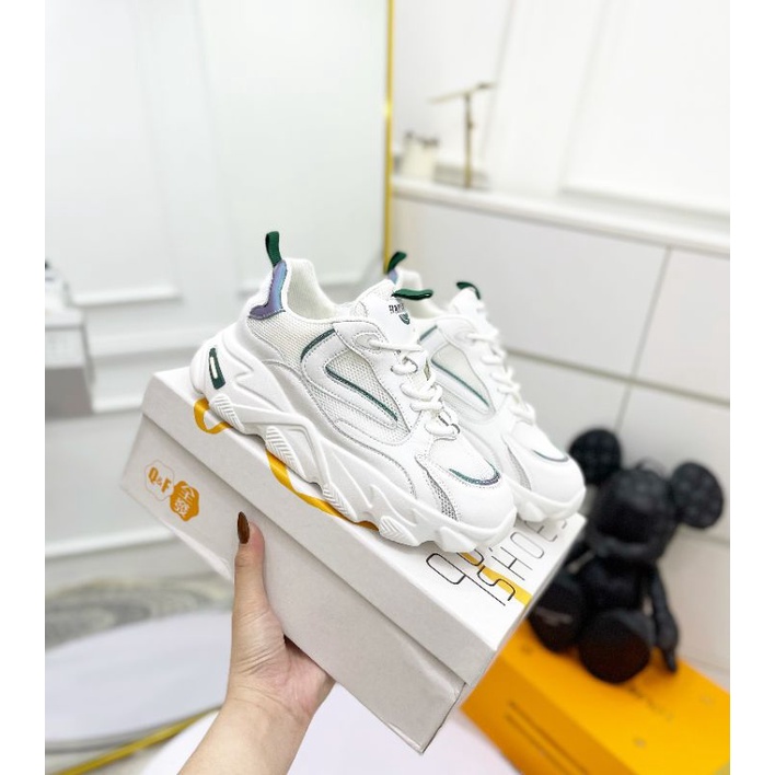 M(ẢNH THẬT) Giày Thể Thao Trắng Viền Màu Đế 5p Da Mềm Êm Box Cao Cấp