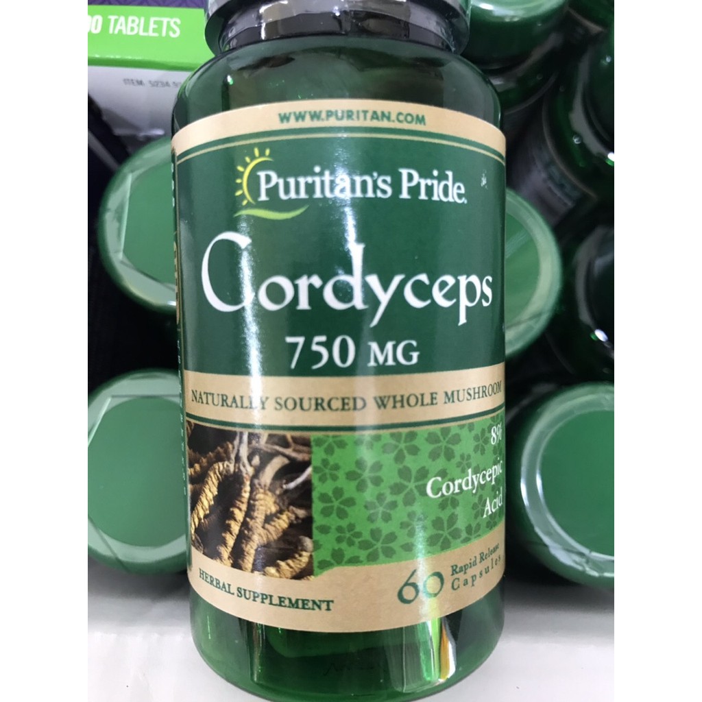 Đông Trùng Hạ Thảo Bổ Thận Tráng Dương Tăng Cường Sinh Lý Puritan's Pride Cordyceps 750mg 60 Viên