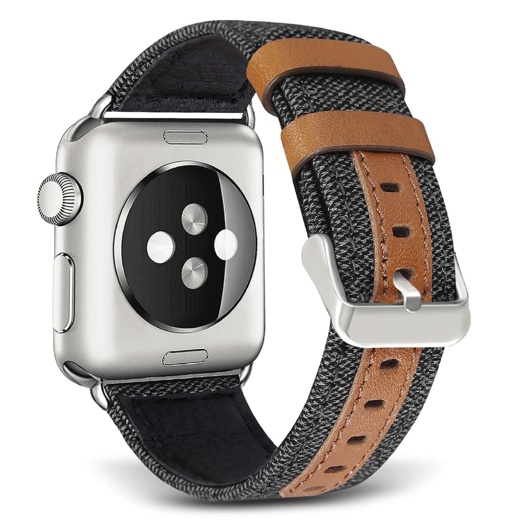 Canvas Fabric Straps Genuine Leather for iwatch Apple Watch Series 1 2 3 4 5 6 SE 7 8 38mm 42mm 40mm 44mm 41mm 45mm ultra 49mm