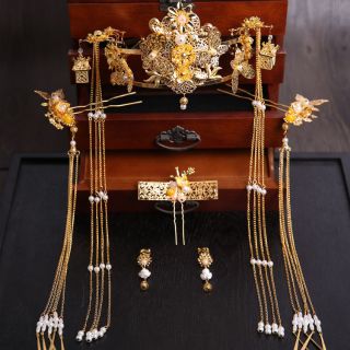 Bộ trâm cài tóc cổ trang+mũ phượng cô dâu