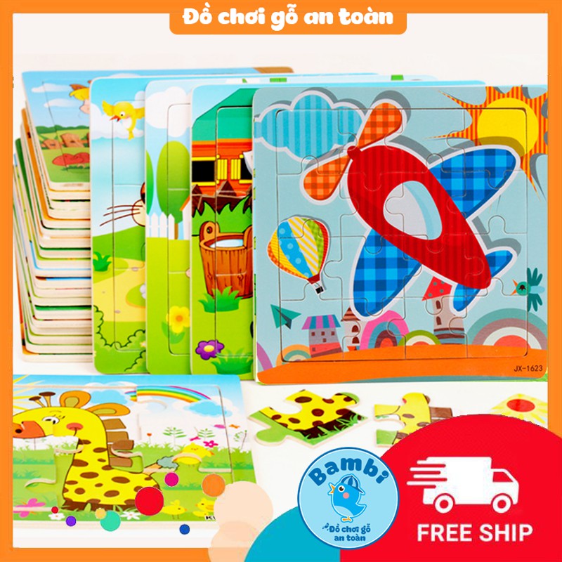 [16 miếng] Đồ chơi tranh ghép hình gỗ puzzle - Bộ ghép hình - Tranh xếp hình