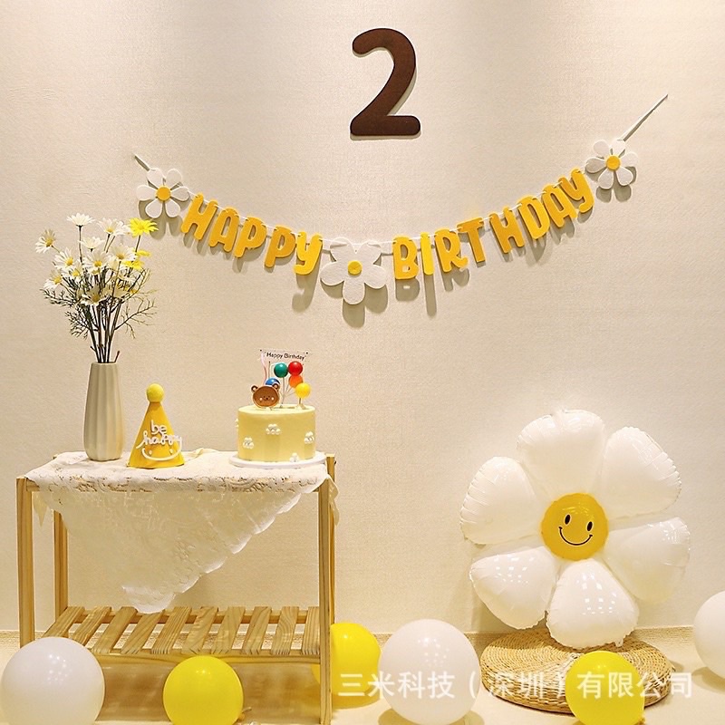 [New Trend] Dây chữ Happy Birthday vải dạ hình hoa cúc mẫu mới, phong cách Hàn Quốc