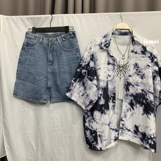 [LUMEI] Set Tiktok Siêu Chất - Ngầu ✔️ ẢNH THẬT ✔️ { Áo Crtop Unisex - SM loang - Jean lửng Basic}