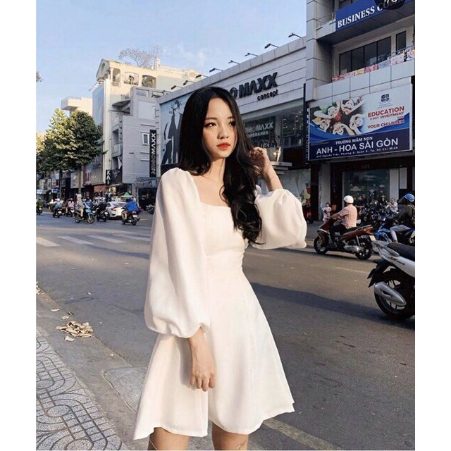 💯Đầm Cổ Vuông Tay Phồng