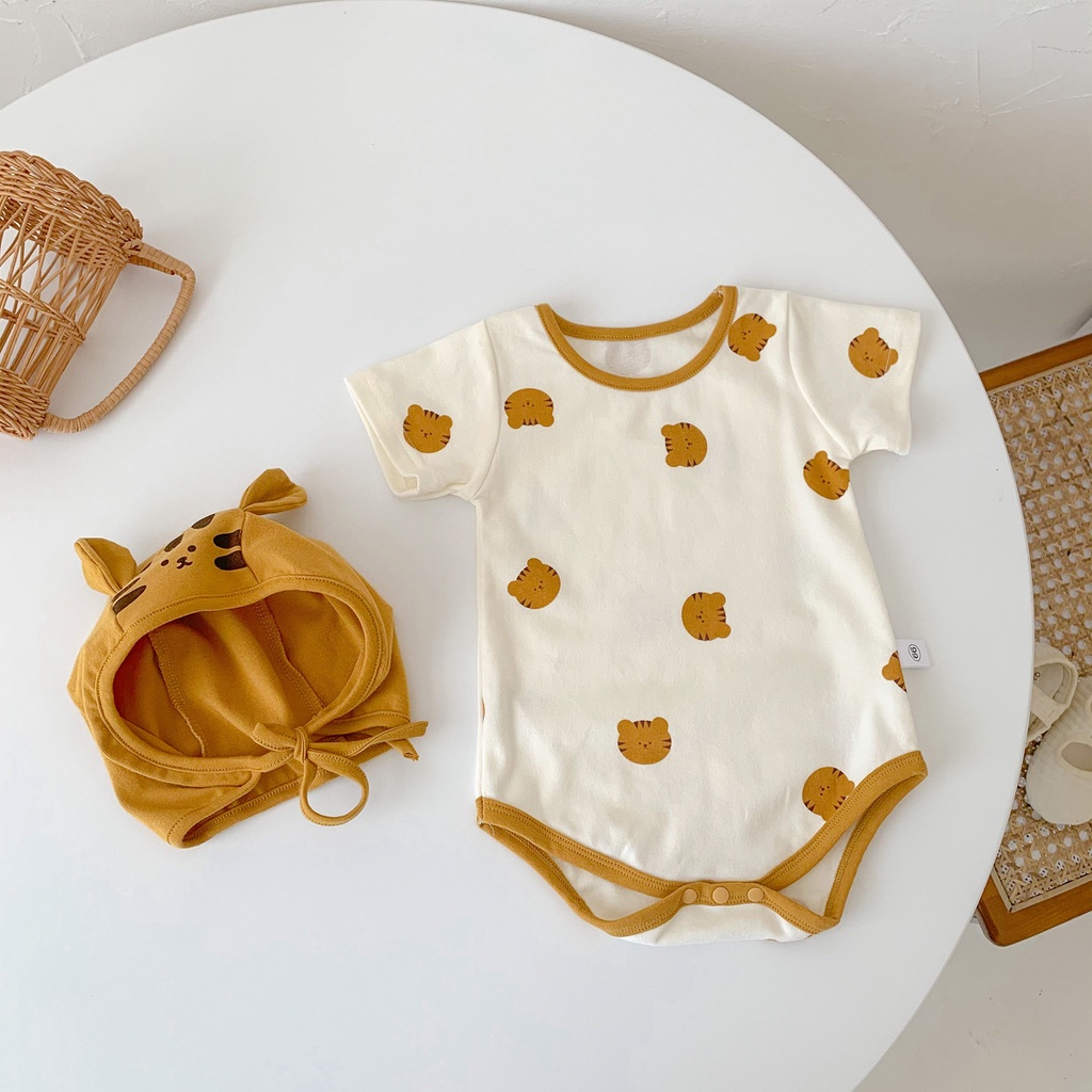 Set Áo Liền Quần &amp; Mũ Họa Tiết Hổ Hoạt Hình Dễ Thương Cho Bé Sơ Sinh