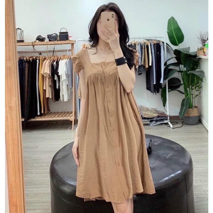 Váy đũi xước cánh tiên cúc ngực dáng xòe nhẹ bầu mặc được vanmiushop