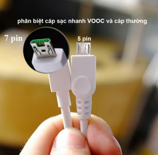 Bộ Sạc  VOOC zin máy sạc nhanh F9/R9/F11/ F11 Pro - Cáp VOOC Micro-USB 7 PIN 1M - Hàng Chính Hãng