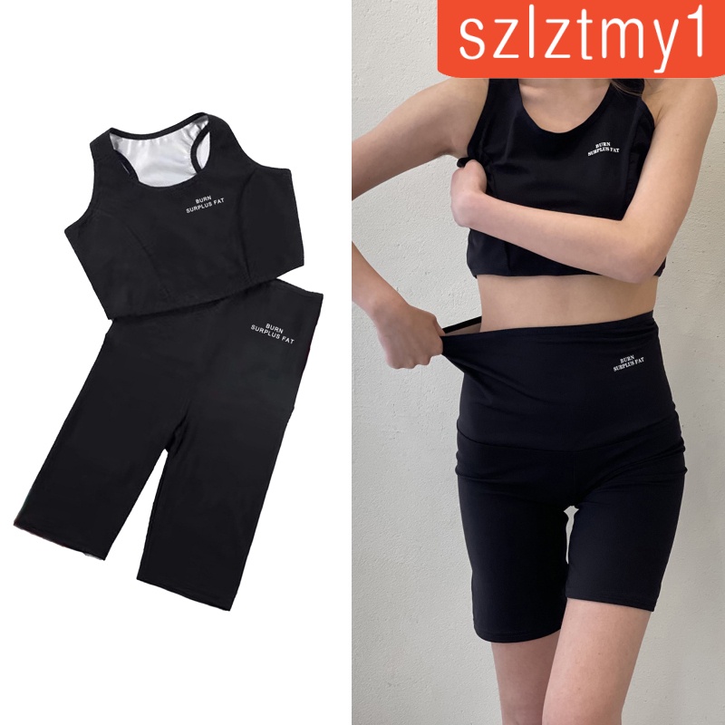 Bộ áo croptop ngắn và quần bó ép mồ hôi giúp giảm cân đốt cháy mỡ thừa dành cho bạn nữ | BigBuy360 - bigbuy360.vn