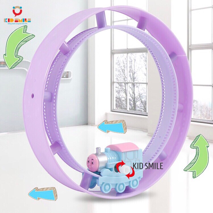 Đồ chơi trẻ em tàu hỏa chạy cót trên đường ray vòng tròn, 2 màu xanh hồng, chất liệu nhựa ABS cao cấp