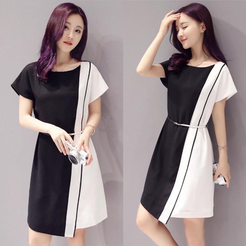Đầm Chiffon Dáng Dài Phối Màu Thanh Lịch