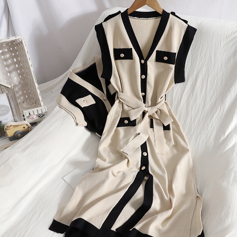 Váy len dệt kim cộc tay váy montoghi hàn quốc sang chảnh V123