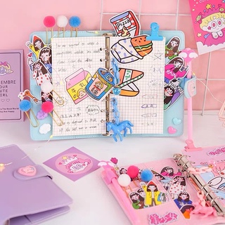 Sổ tay trang trí bìa còng A6 nhiều màu | đầy đủ phụ kiện sáng tạo với nhiều sticker dễ thương