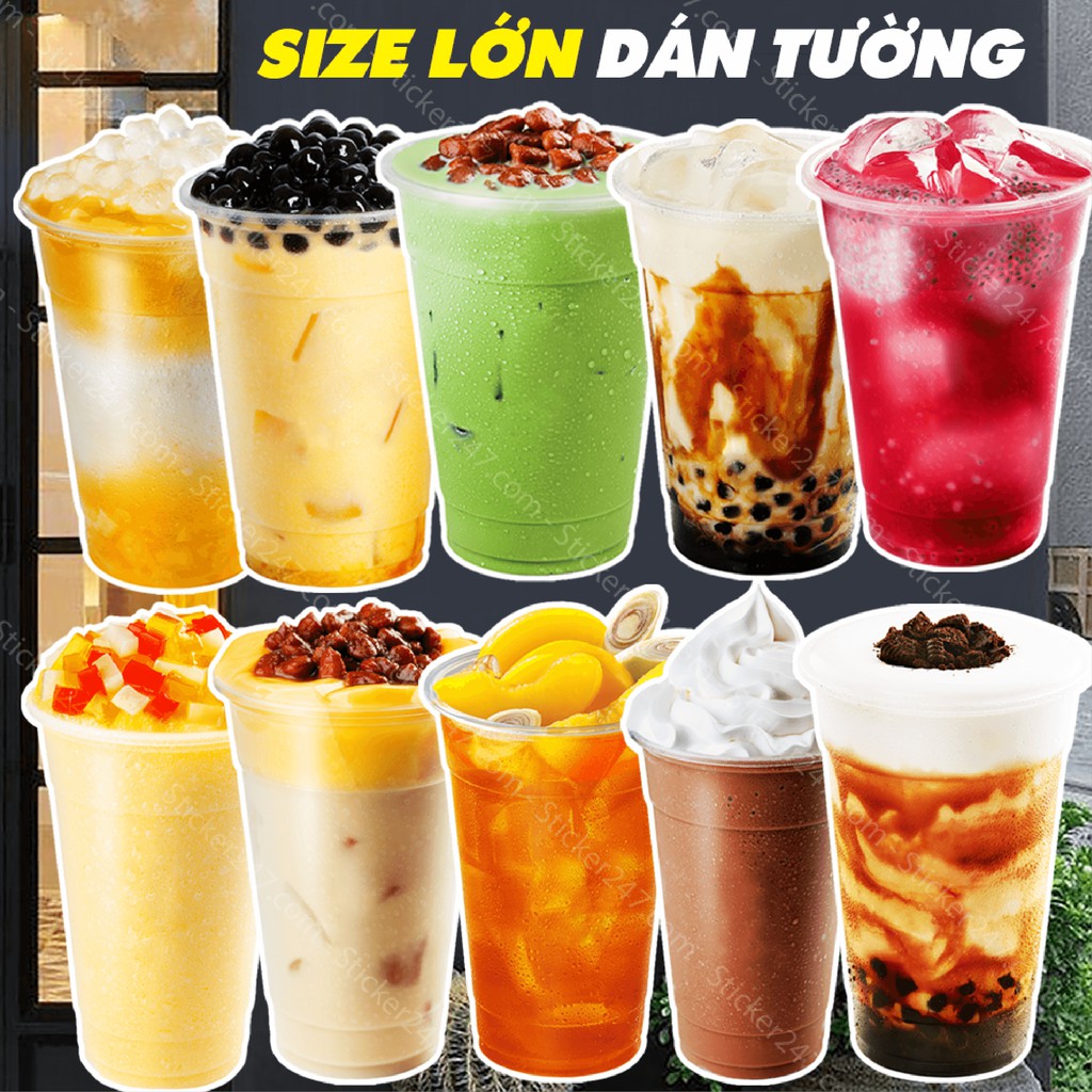Sticker Trà Sữa Khổ Lớn Hình Siêu Thực [Mẫu mới] 𝑭𝒓𝒆𝒆𝒔𝒉𝒊𝒑 trang trí decor quán cà phê, trà sữa, dán tường, kính