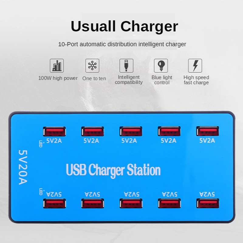 Bộ Sạc Để Bàn 100w 10 Cổng Usb