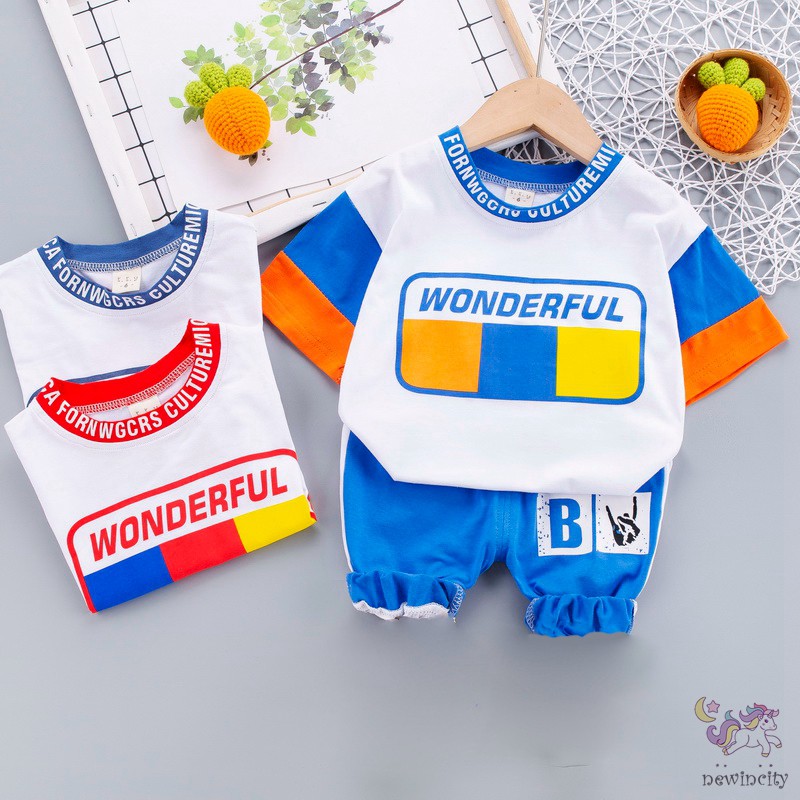 Bộ áo thun ngắn tay và quần dài thiết kế thời trang xinh xắn cho bé nam