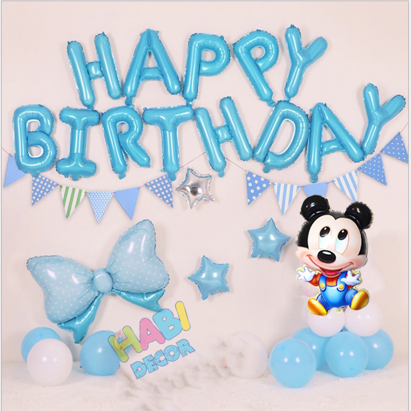 [TẶNG BƠM+BĂNG DÍNH] Set trang trí sinh nhật happy birthday cho bé tuổi chuột mickey siêu dễ thương đầy đủ phụ kiện C05