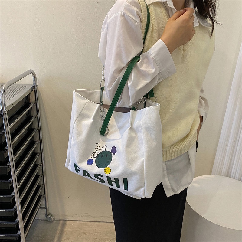 Túi tote Đeo Vai / Xách Tay Bằng Vải Bạt Sức Chứa Lớn In Họa Tiết Hoạt Hình Cho