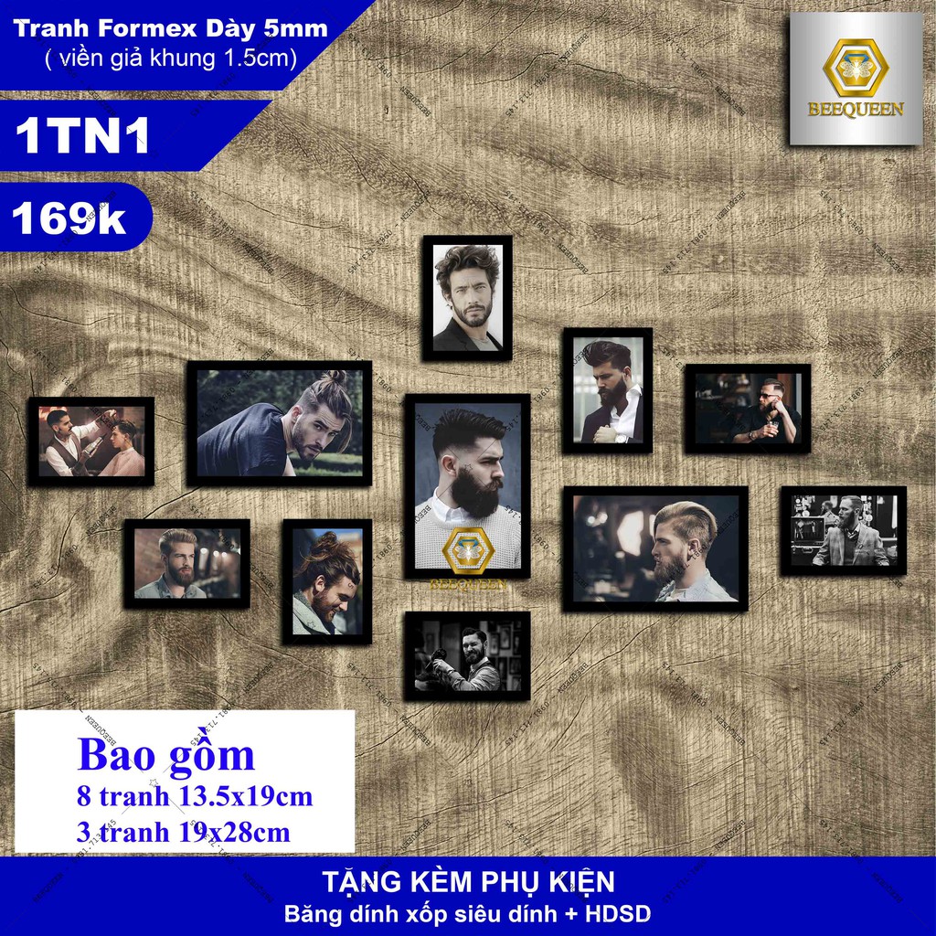 Bộ 11 Tranh Trang Trí Quán Tóc - Salon Tóc - Barbershop Giá Chất - Tranh Gắn Tường Không Cần Khoan Đục