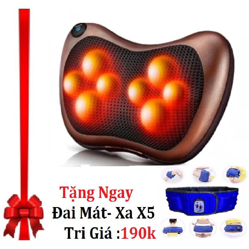 Gối massage 8bi cao cấp tặng đai mát xa giảm mỡ bụng X5