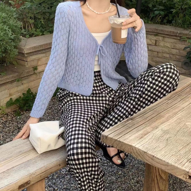 Áo Khoác Cardigan Dệt Kim Tay Dài Thắt Cà Vạt Trước Dễ Phối Đồ Thời Trang Cho Bạn Gái