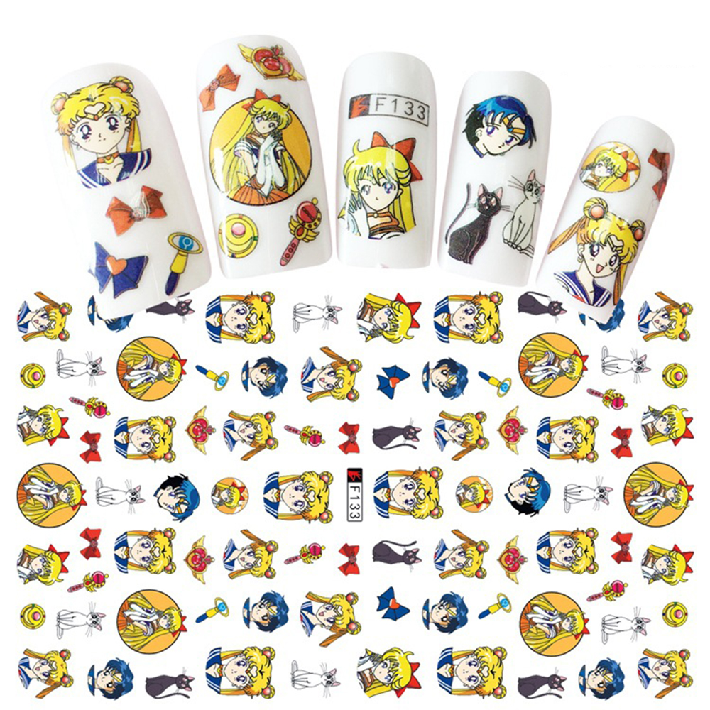 Miếng Dán Trang Trí Móng Tay Hình Thủy Thủ Mặt Trăng 3D Xinh Xắn Chống Thấm Nước