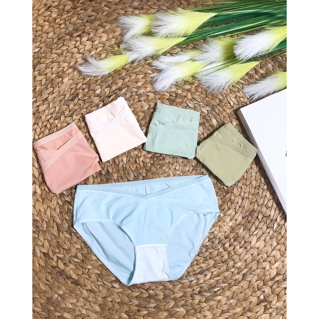 SET 5 quần lót bà bầu cotton kháng khuẩn cho bà bầu và sau sinh cạp chéo thấp thoáng khí trong thời kỳ mang thai
