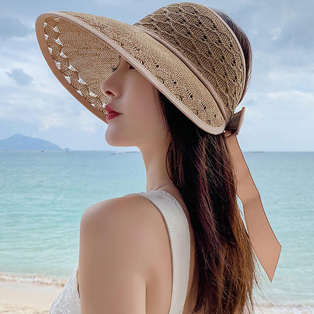 Nón Chống Nắng Hở Chóp Màu Trơn Thời Trang Đi Biển Mùa Hè Cho Nữ