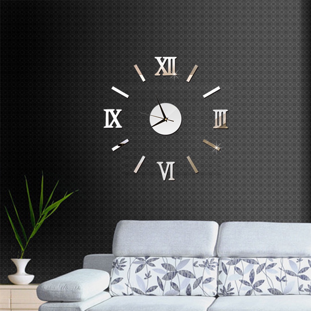 Đồng Hồ Dán Tường 3D DIY Với Thiết Kế Số La Mã Dành Cho Trang Trí Nhà Cửa Văn Phòng
