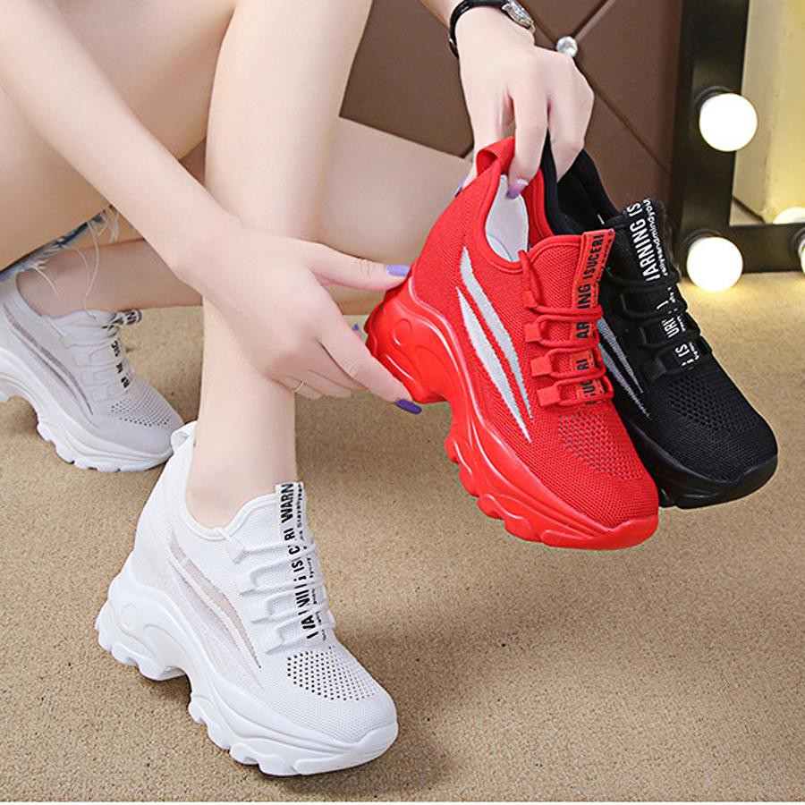 Giày đế xuồng nữ tăng 9cm chiều cao chất len thun co giãn siêu thoáng khí êm nhẹ bền PS439