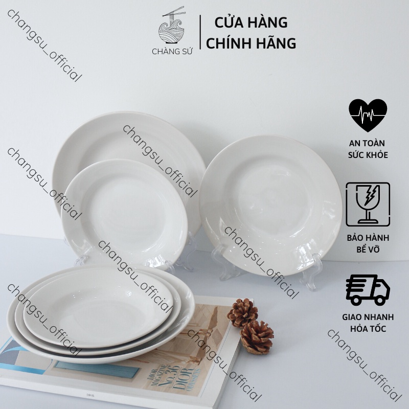 Dĩa sứ tròn sâu lòng trắng trơn - Đĩa sâu decor đồ ăn tiện lợi - HC
