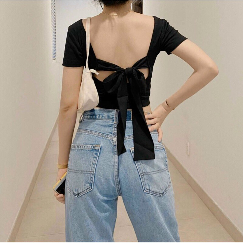 Áo croptop cột nơ lưng phong cách nữ tính