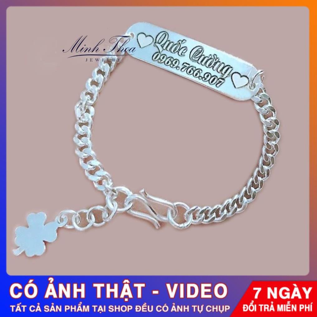 Lắc tay, vòng tay bạc trẻ em khắc tên, trang sức bạc bé trai bé gái sáng đẹp Tuấn Thoan JEWELRY- M1