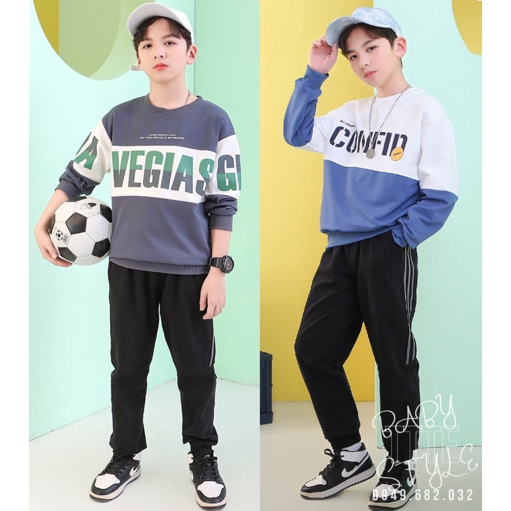 Bộ quần áo thu đông dài tay 14-45kg cho bé trai từ 4-14 tuổi. Thiết kế đẹp, năng động. Hàng may kỹ. B30