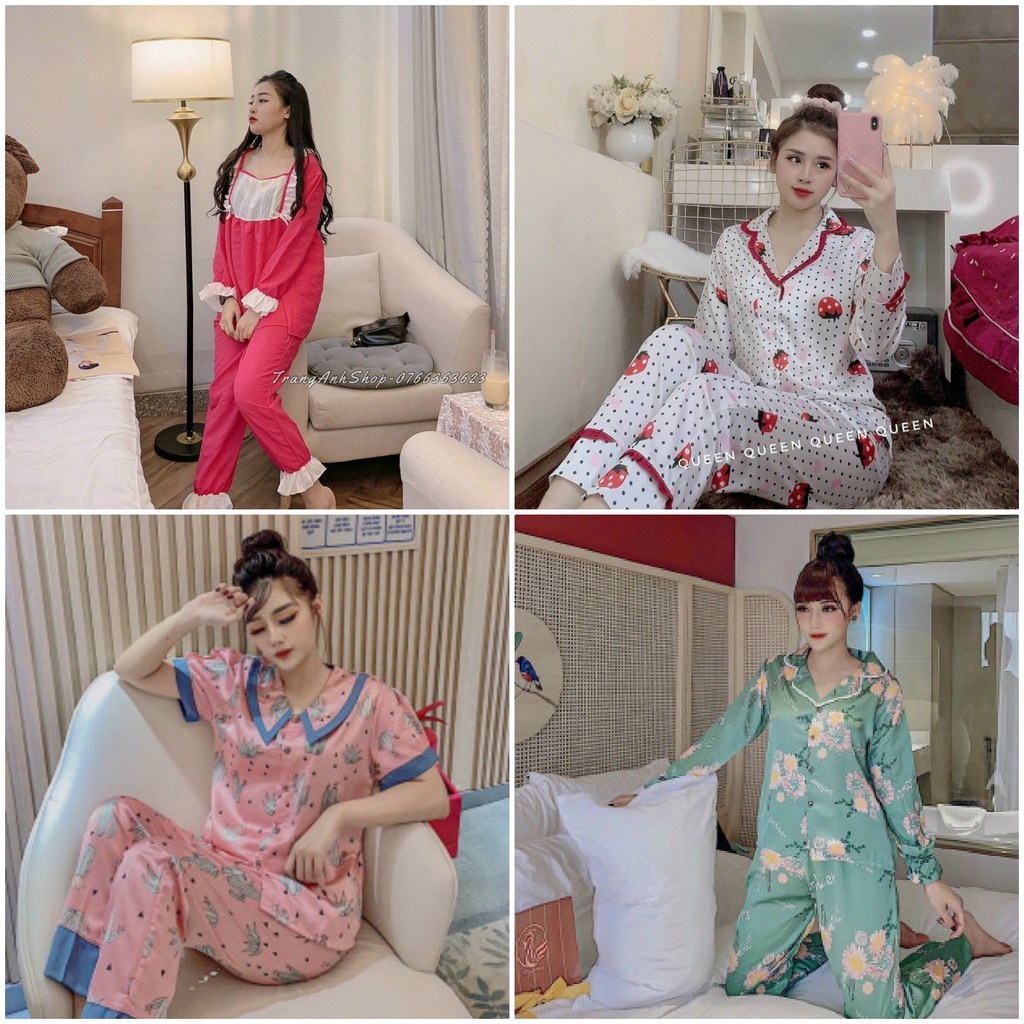 BỘ LỤA SATIN TAY CỘC-QUẦN DÀI SIÊU HOT KÈM ẢNH THẬT