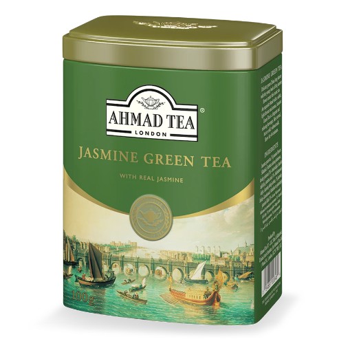 Trà xanh Hoa Nhài hộp thiếc phong cảnh London - Ahmad Jasmine Green Tea 100g (trà lá pha ấm – 100g trà/hộp)
