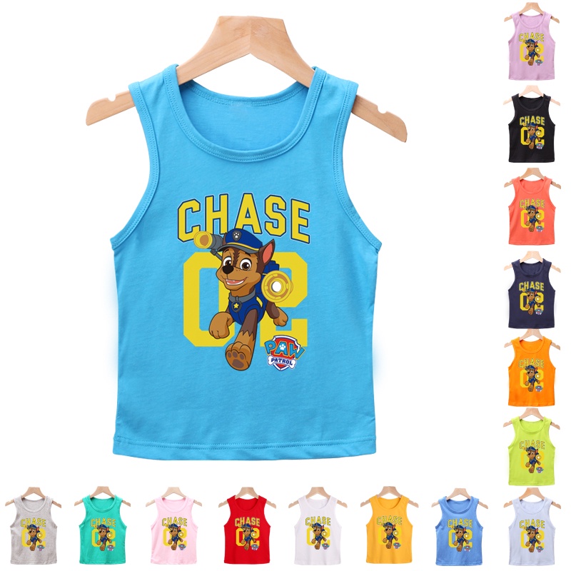 Áo thun cotton sát nách in hoạt hình Paw Patrol 8 màu tự chọn cho bé