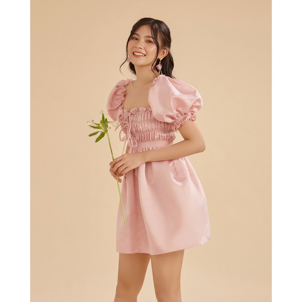 Đầm chữ A tay bồng màu hồng SheByShj - Candy Dress | BigBuy360 - bigbuy360.vn