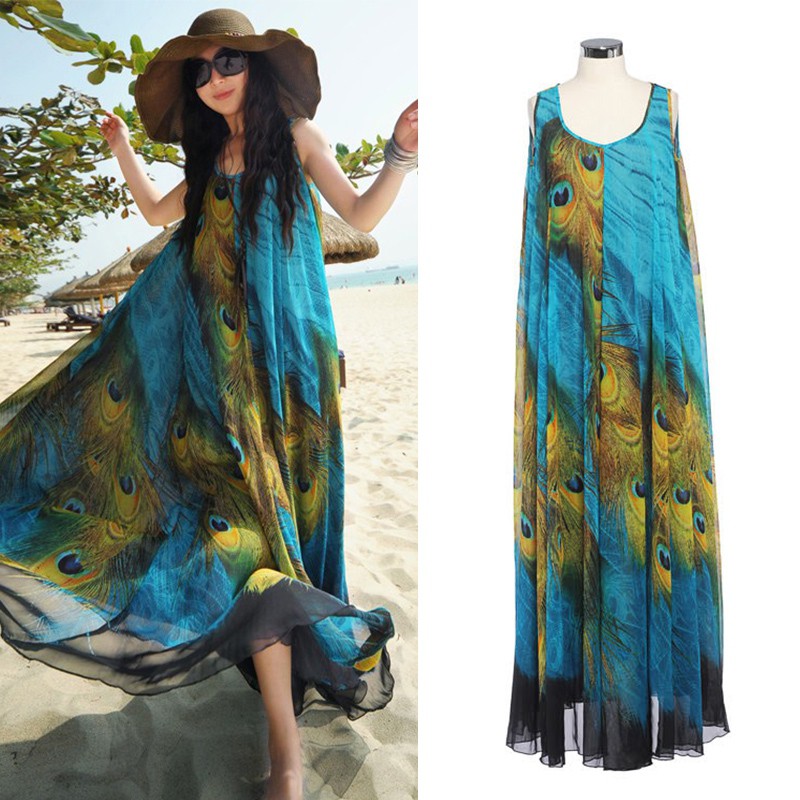 [Baywellfashion]Đầm maxi vải chiffon duyên dáng mặc khi đi biển hay đi tiệc