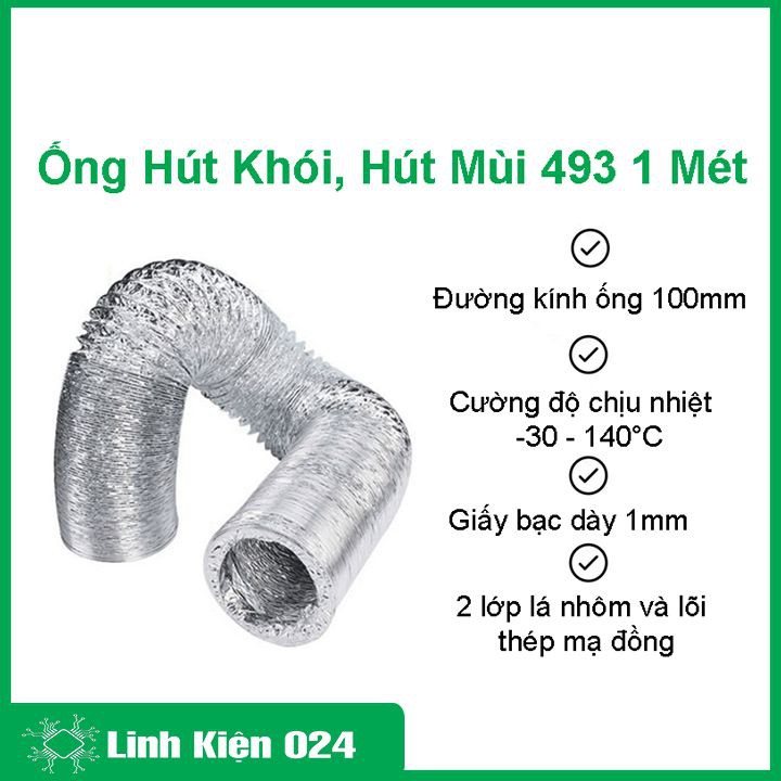 Ống hút khói 493 hút mùi, hút khí nóng đường kính 10cm dài 1 mét