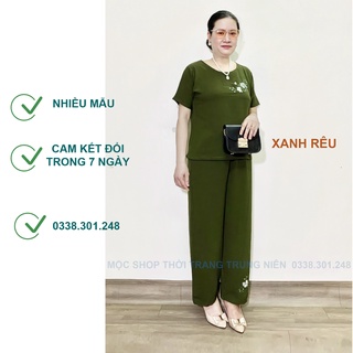 Bộ Đũi Thêu Hoa Trung niên cho bà cho mẹ Tay cộc Quần dài