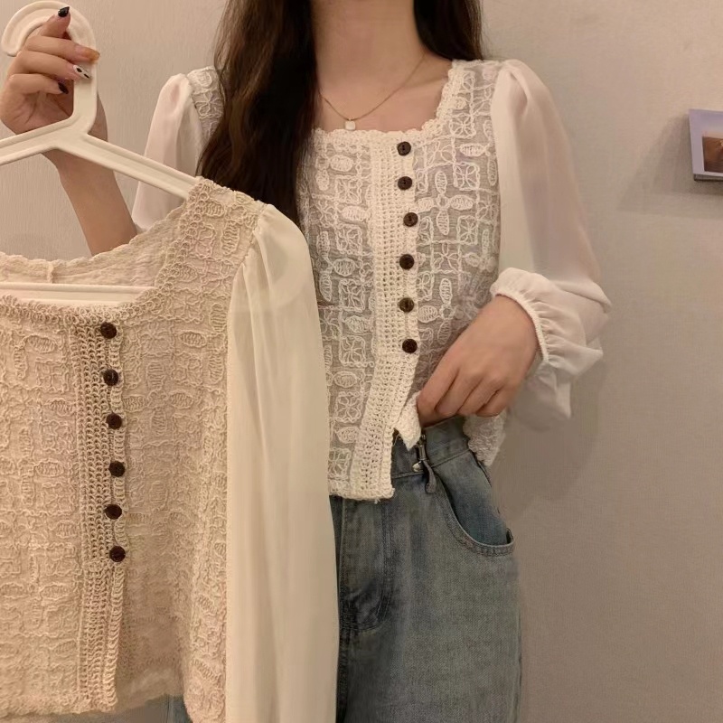 Áo Sơ Mi Chiffon Tay Phồng Phối Ren Kiểu Mỏng Thời Trang Cá Tính